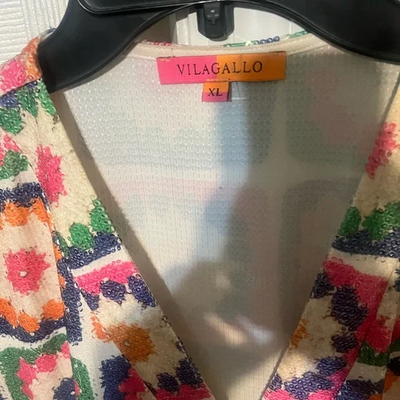 Vilagallo Sleeveless V-Neck Sequin Patchwork Print Top - Multicolor - Picture 4 of 8
